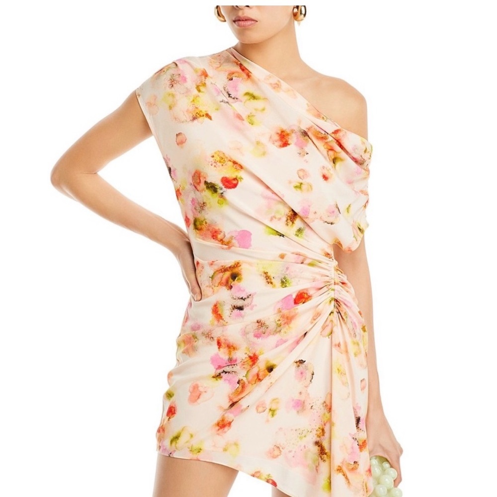 A.L.C. One Shoulder Floral Dress in Cream and Pink